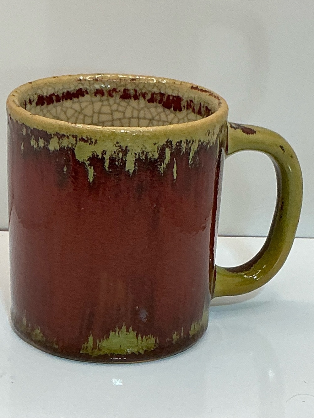 Pier 1 Crackle Collection Rustic Red Green Ceramic Coffee Mug Cup